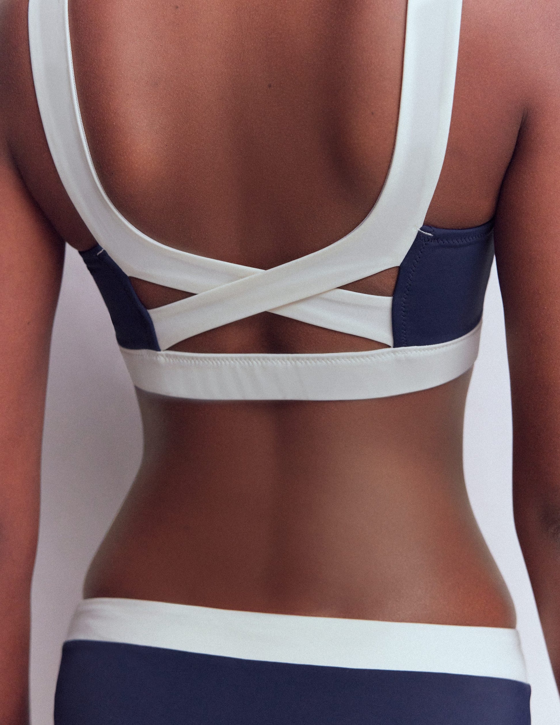 Campania Cross-back Bikini Top-Navy, Ivory Colourblock-4