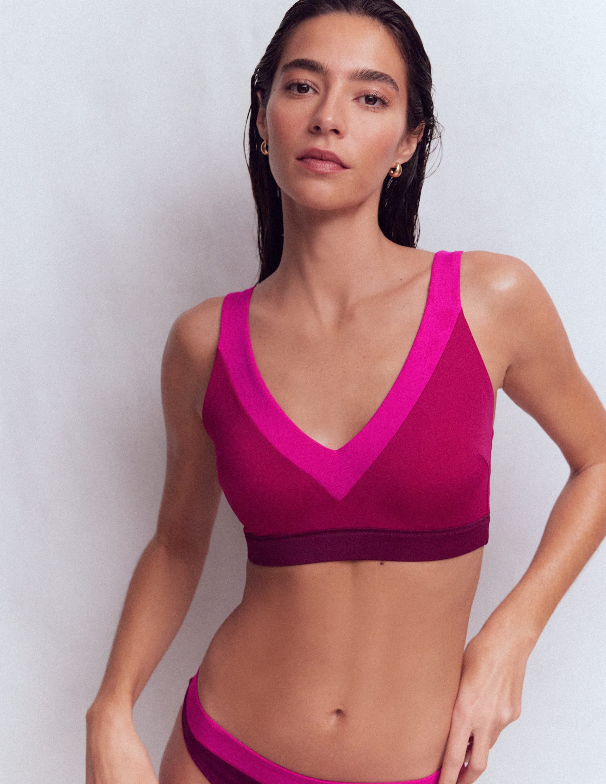 Campania Cross-back Bikini Top-Fuchsia, Chocberry - Image 1