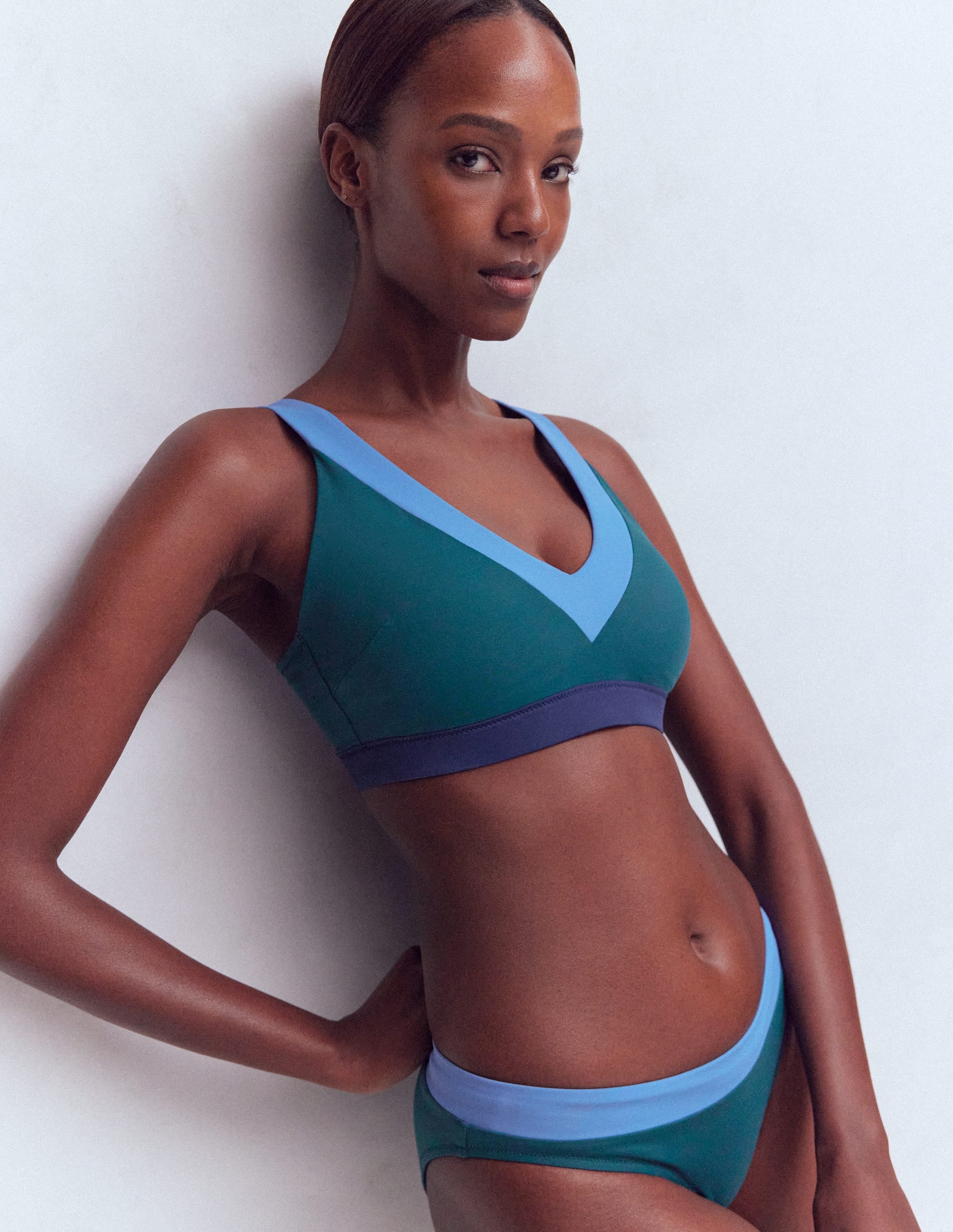 Campania Cross-back Bikini Top-Navy, Green, Blue Colourblock - Image 1