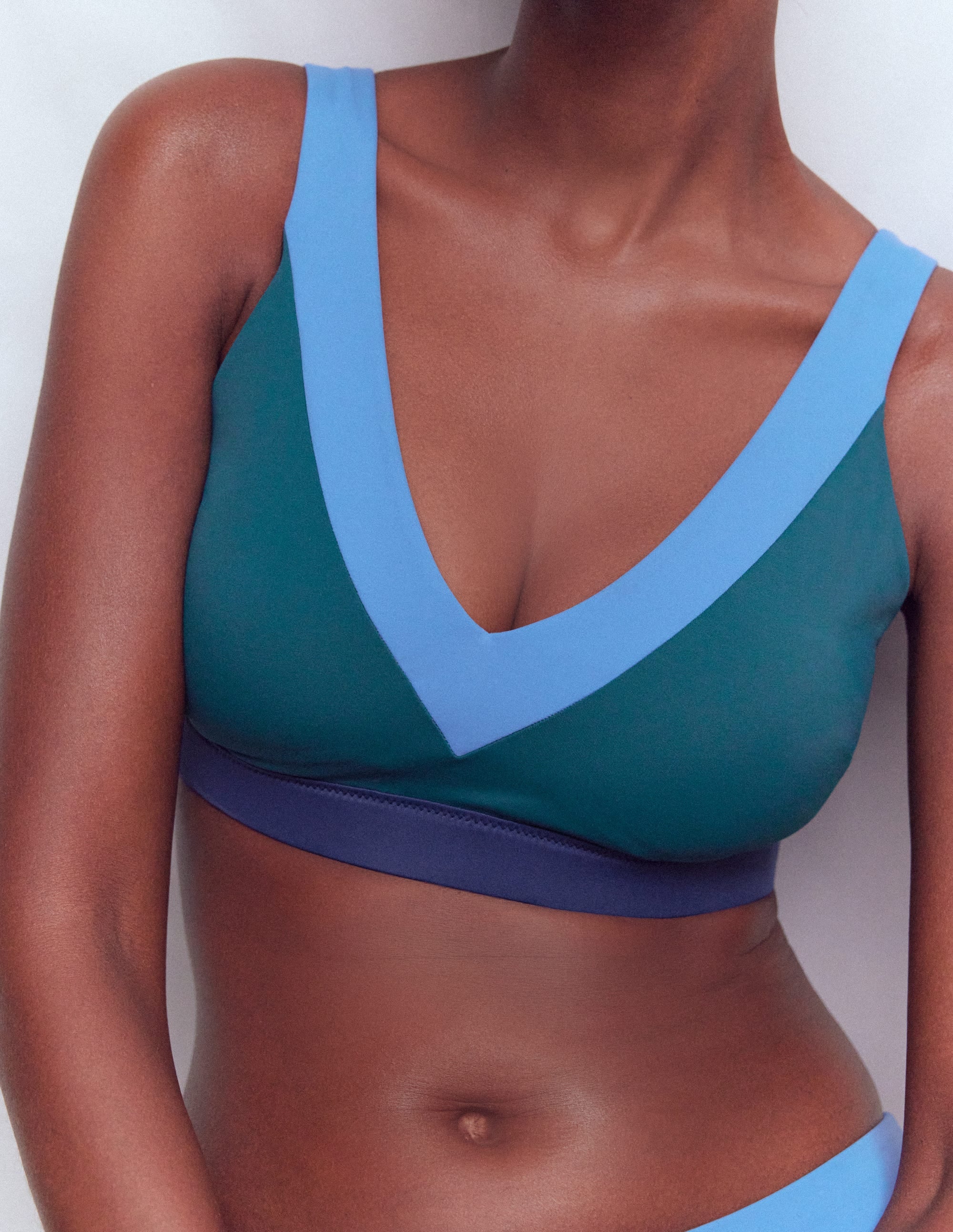 Campania Cross-back Bikini Top-Navy, Green, Blue Colourblock - Image 2
