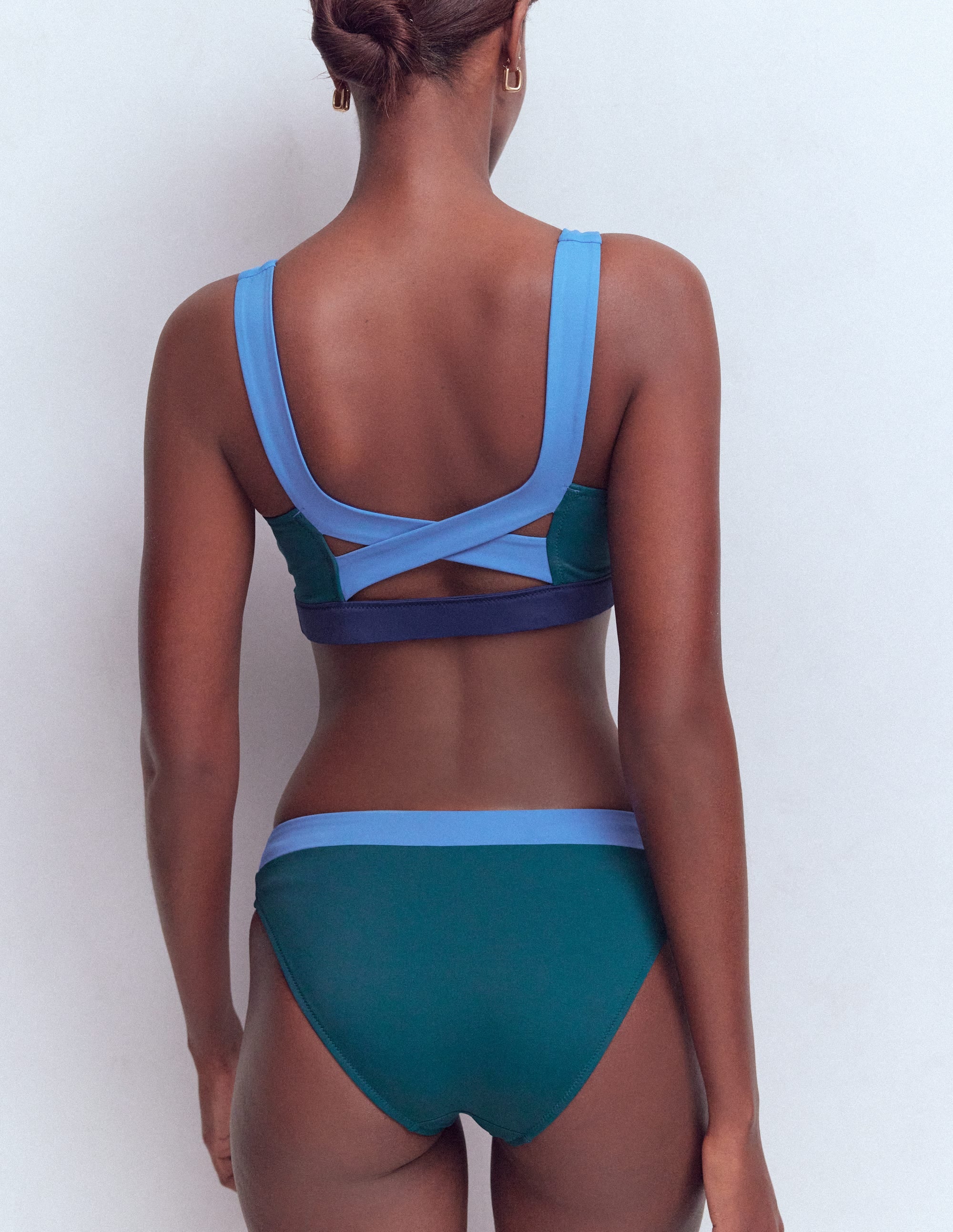 Campania Cross-back Bikini Top-Navy, Green, Blue Colourblock - Image 3