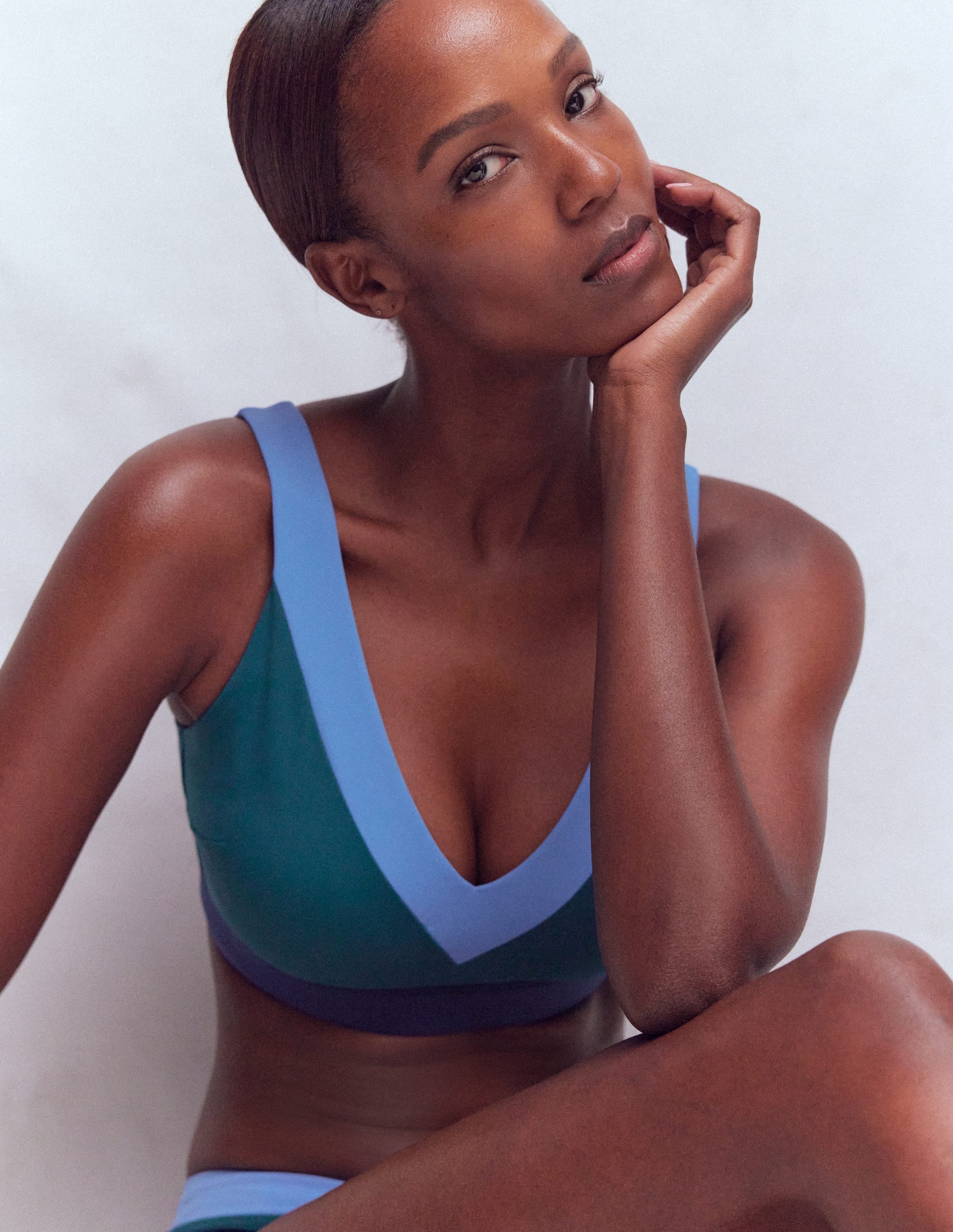 Campania Cross-back Bikini Top-Navy, Green, Blue Colourblock - Image 4
