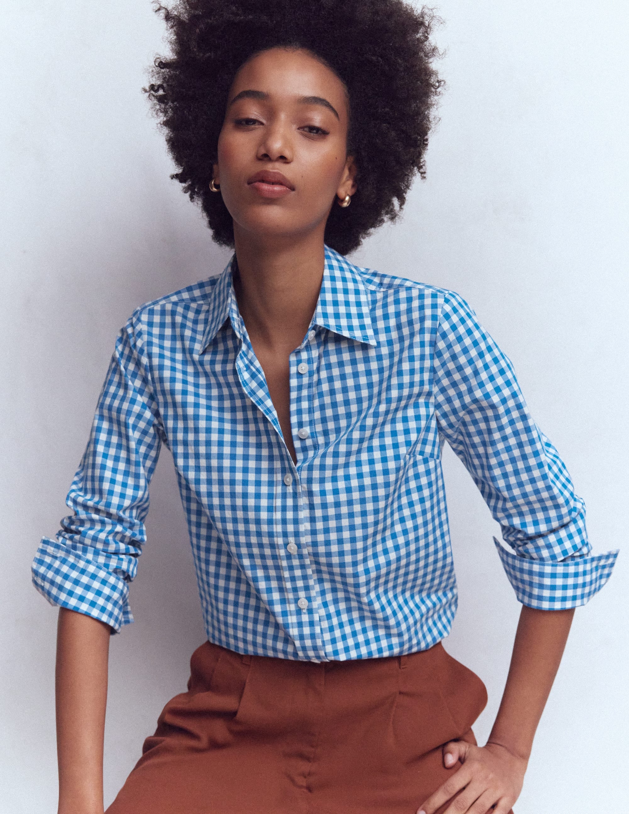 Sienna Cotton Shirt-Kingfisher Blue Gingham - Image 1