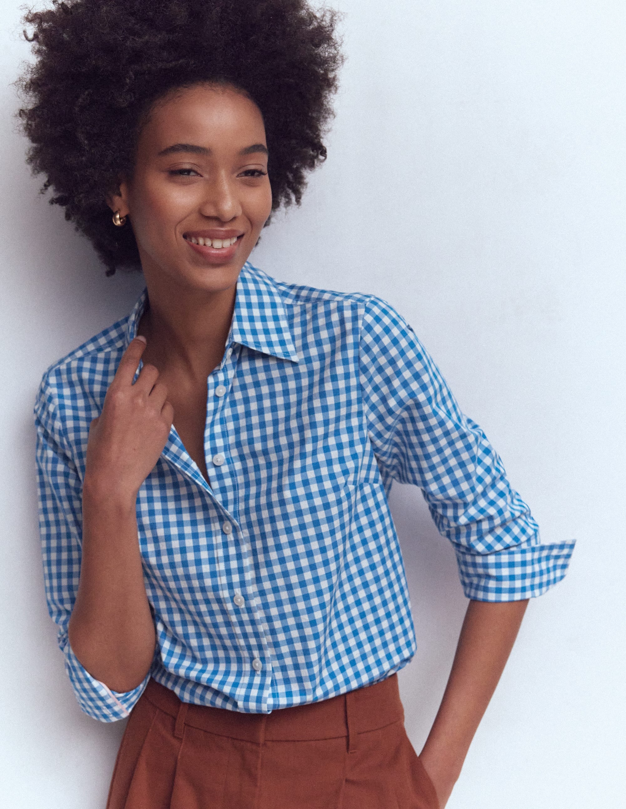 Sienna Cotton Shirt-Kingfisher Blue Gingham - Image 4