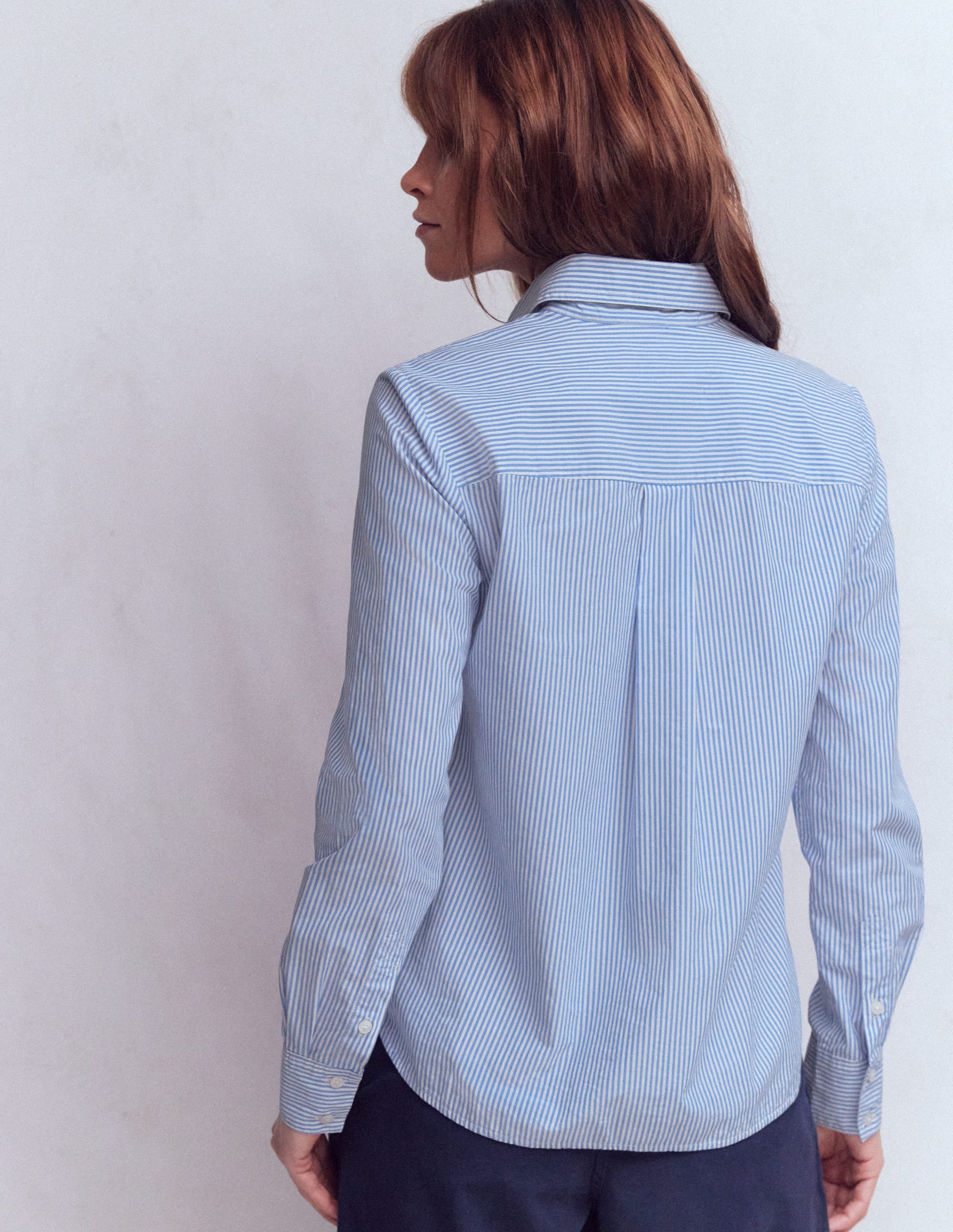 Sienna Cotton Shirt-Bright Blue Fine Stripe - Image 3