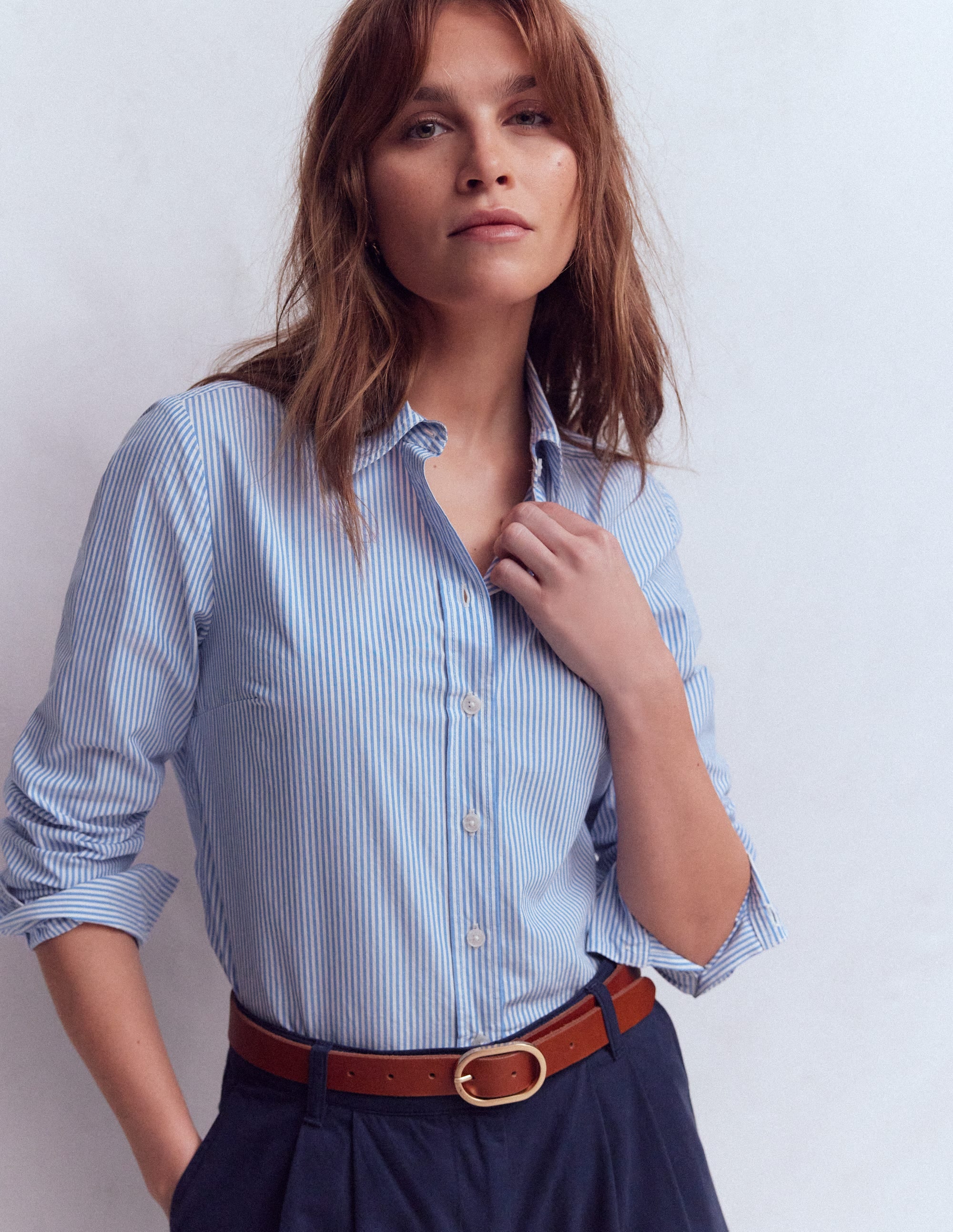 Sienna Cotton Shirt-Bright Blue Fine Stripe - Image 4