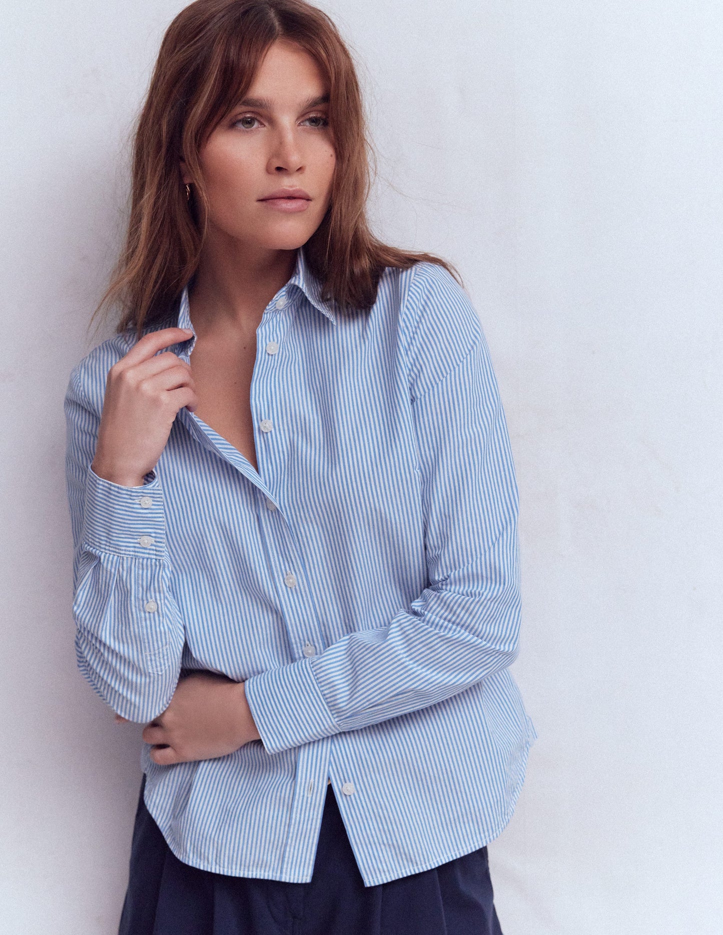 Sienna Cotton Shirt-Fine Blue Stripe