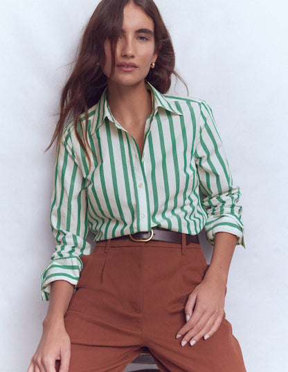 Sienna Cotton Shirt-Green and Ivory Stripe-6