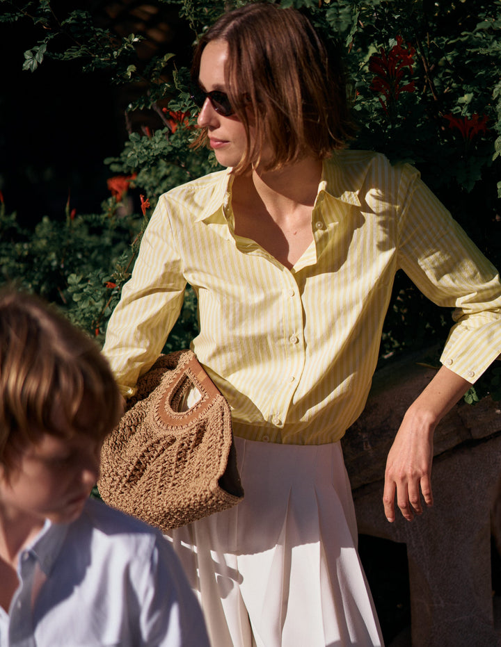 Sienna Cotton Shirt-Yellow and Ivory Stripe