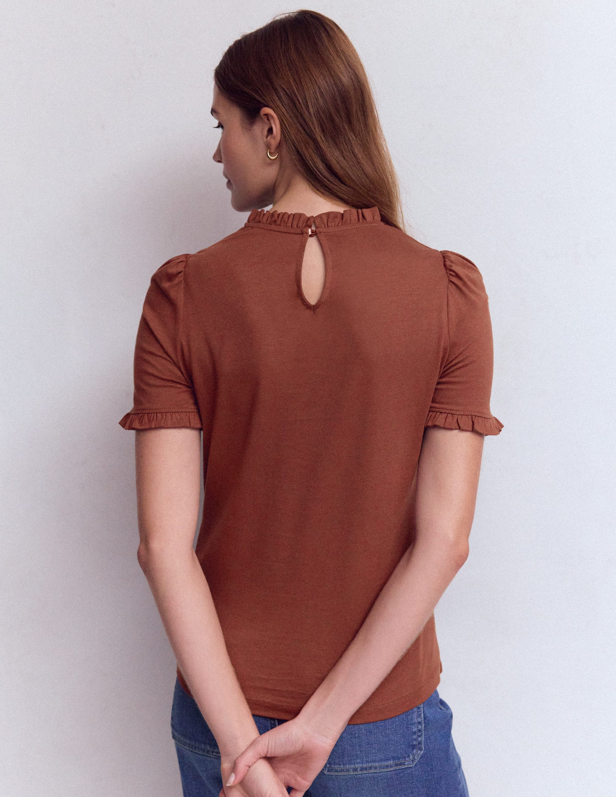 Supersoft Frill Detail T-shirt-Roasted Brown - Image 4
