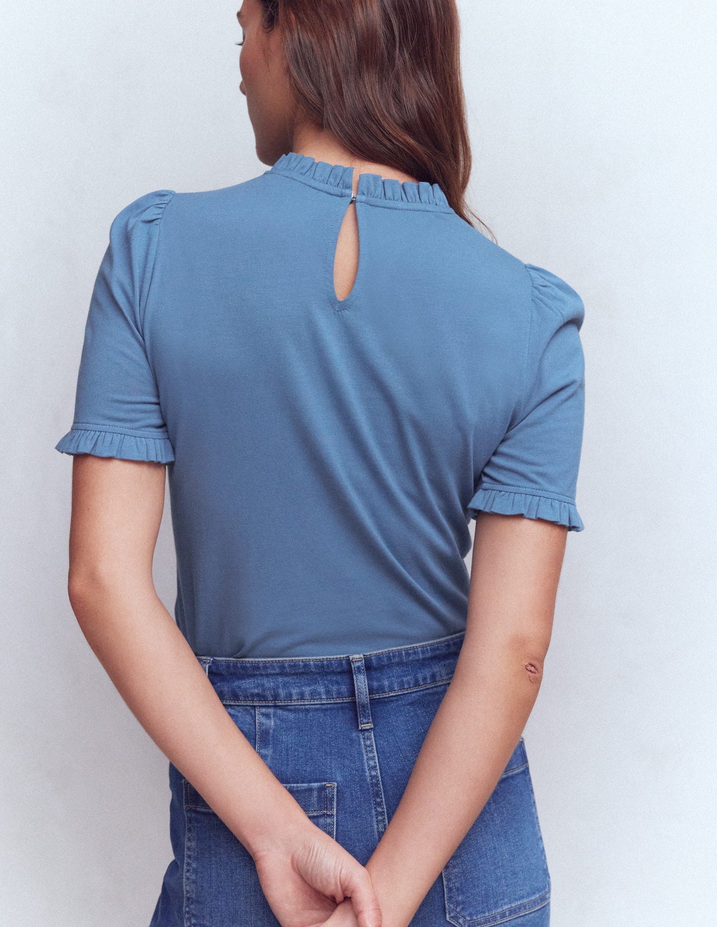 Supersoft Frill Detail T-shirt-Captains Blue