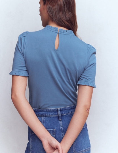 Supersoft Frill Detail T-shirt-Captains Blue-3