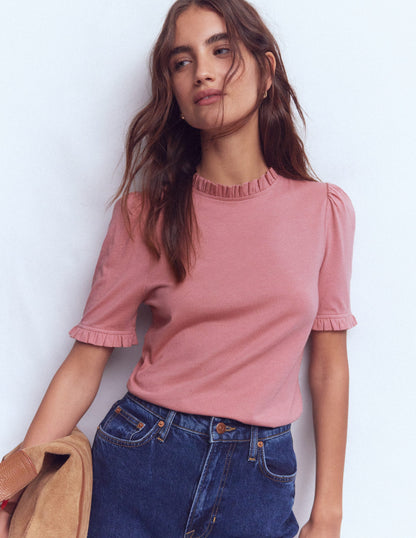 Supersoft Frill Detail T-shirt-Vintage Rose-1