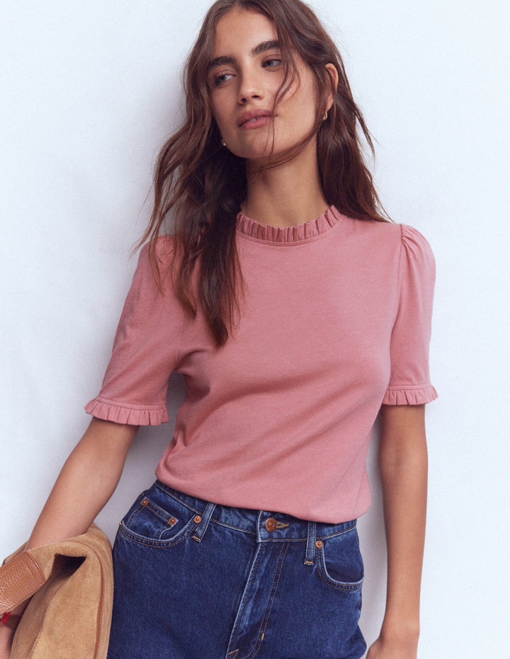 Supersoft Frill Detail T-shirt-Vintage Rose