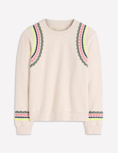 Hannah Embroidered Sweatshirt-Oatmeal Melange Embroidery-5