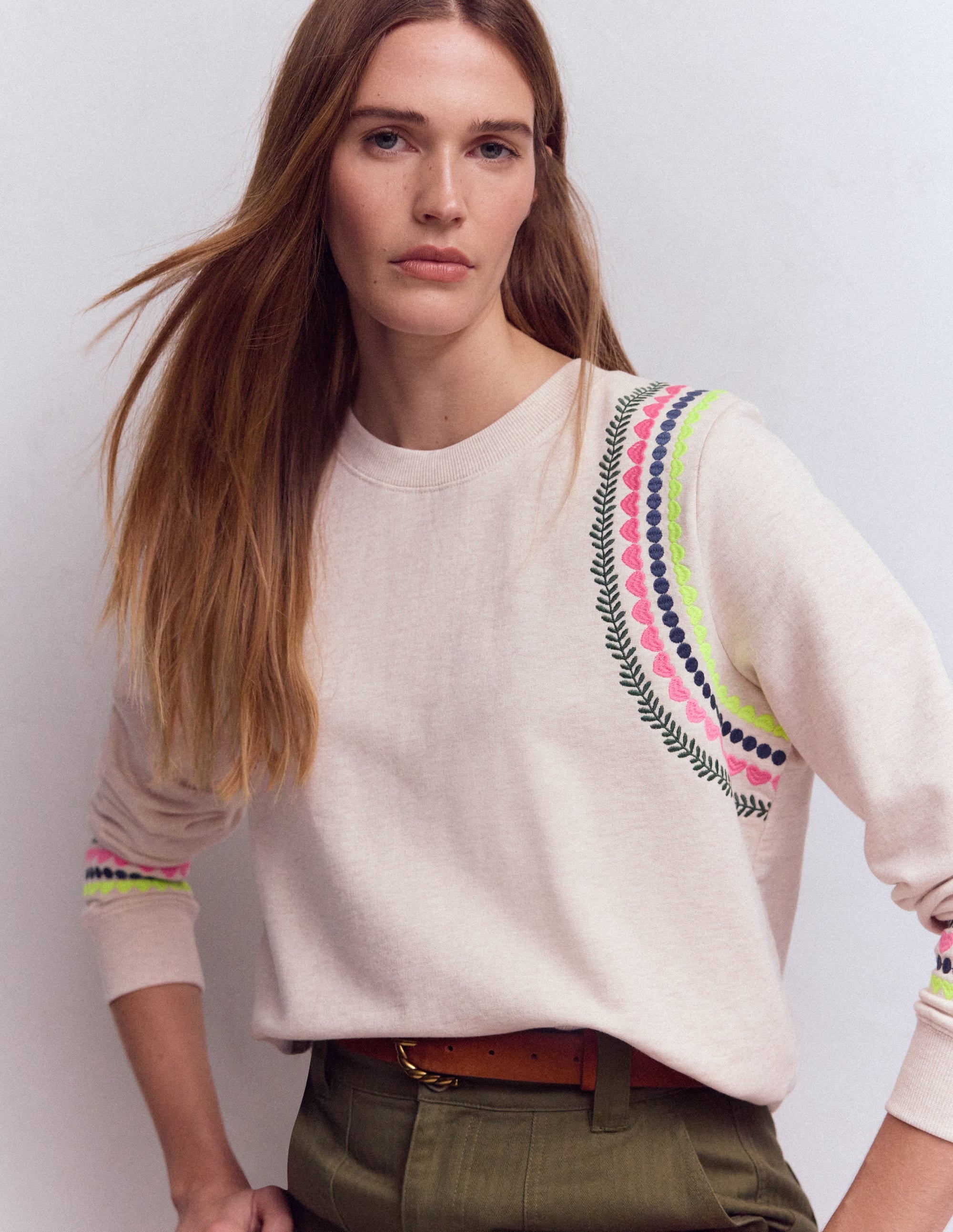 Hannah Embroidered Sweatshirt-Oatmeal Melange Embroidery - Image 1