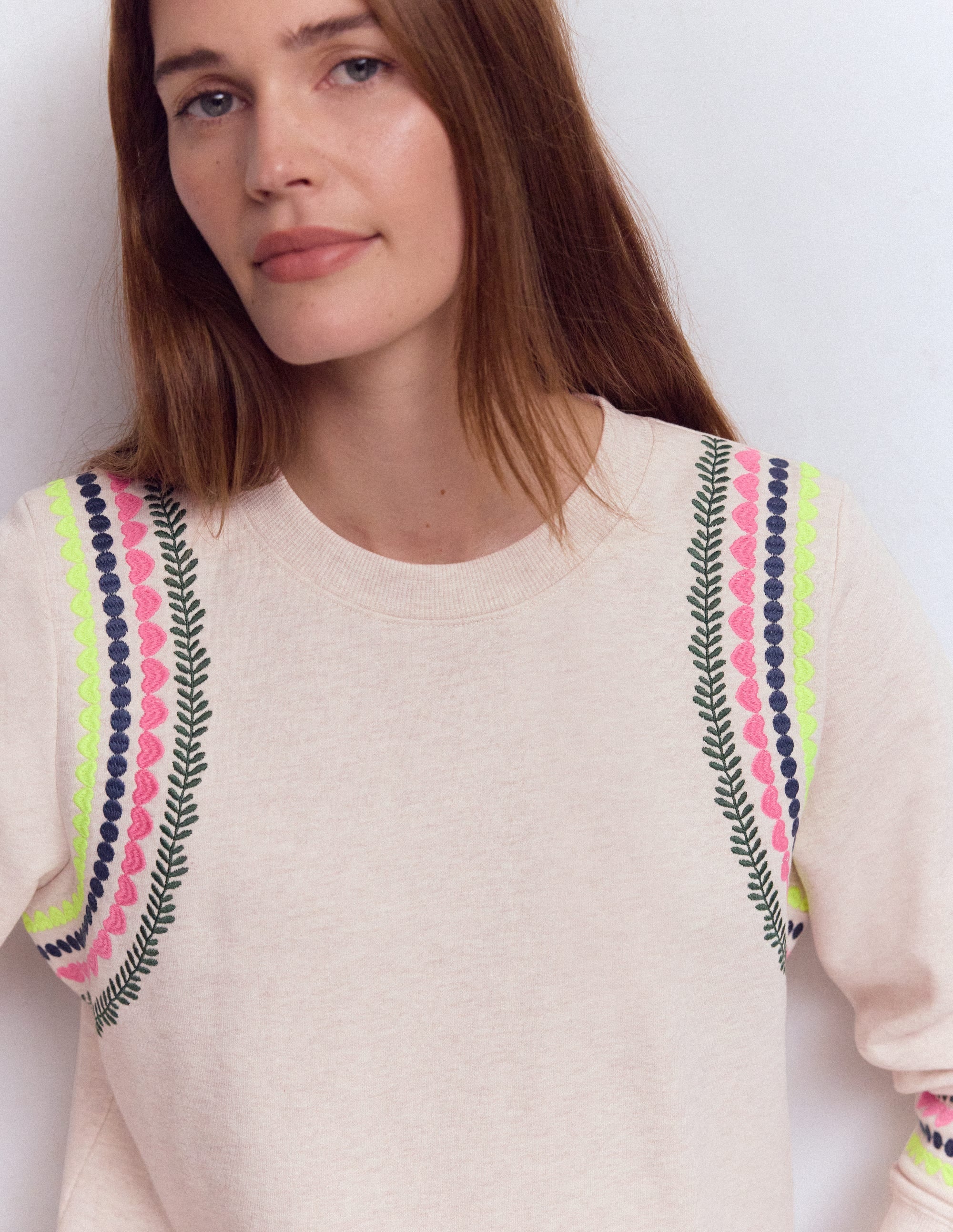 Hannah Embroidered Sweatshirt-Oatmeal Melange Embroidery - Image 2