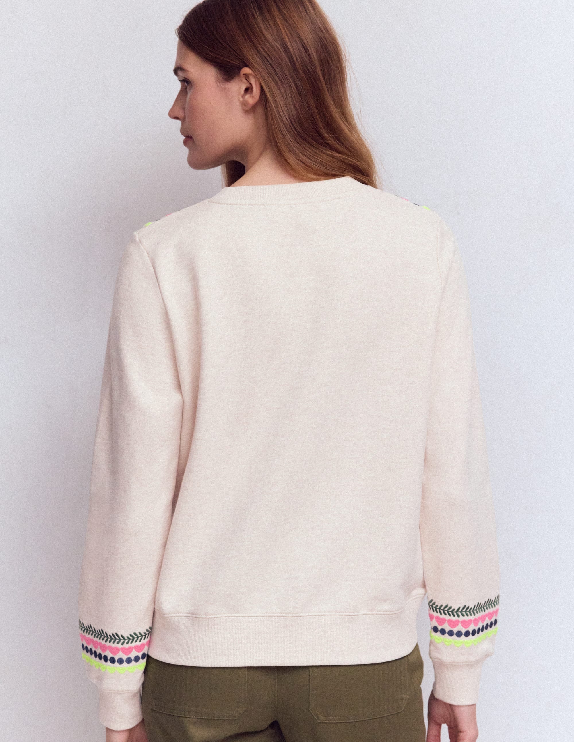 Hannah Embroidered Sweatshirt-Oatmeal Melange Embroidery - Image 3
