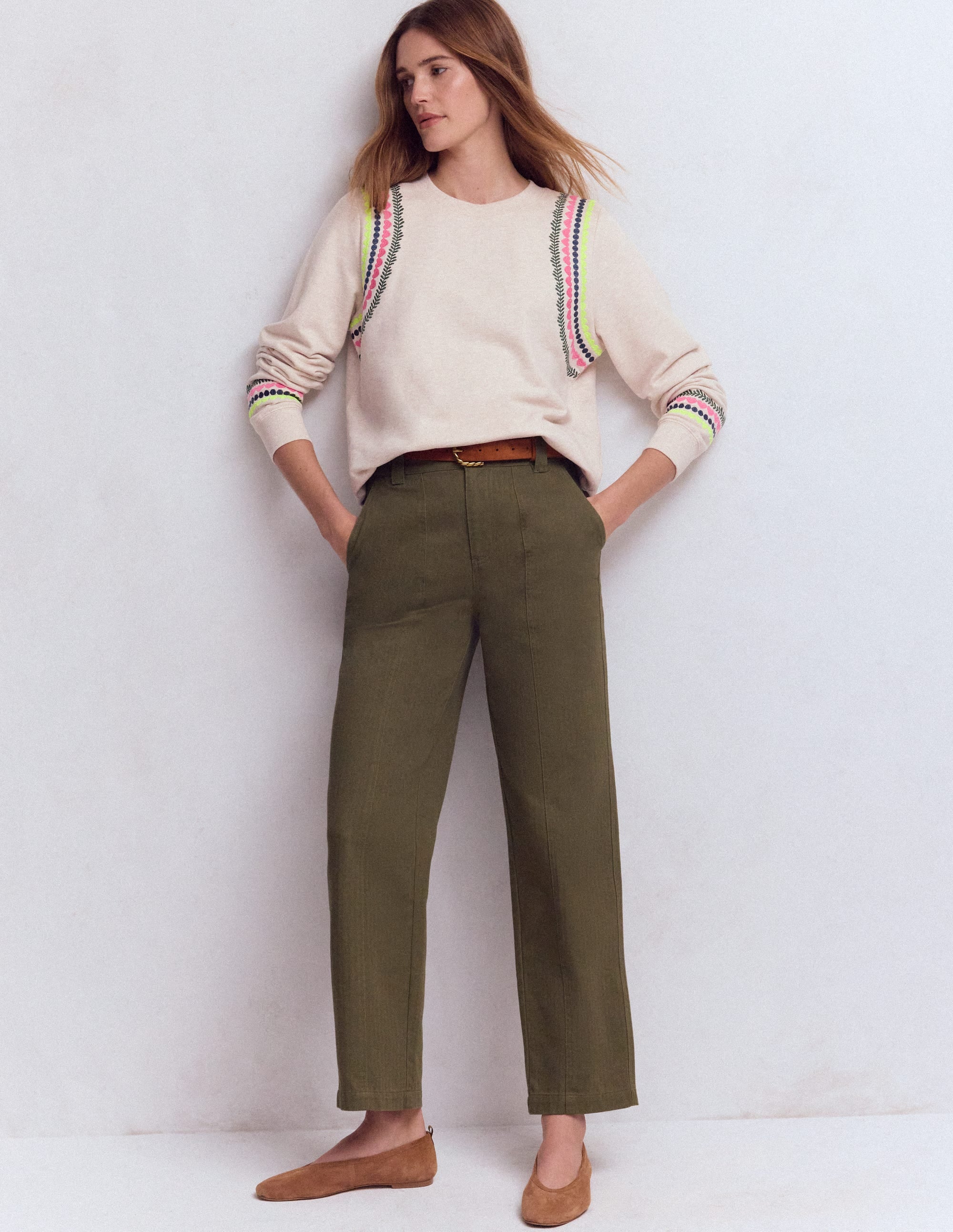Hannah Embroidered Sweatshirt-Oatmeal Melange Embroidery - Image 4