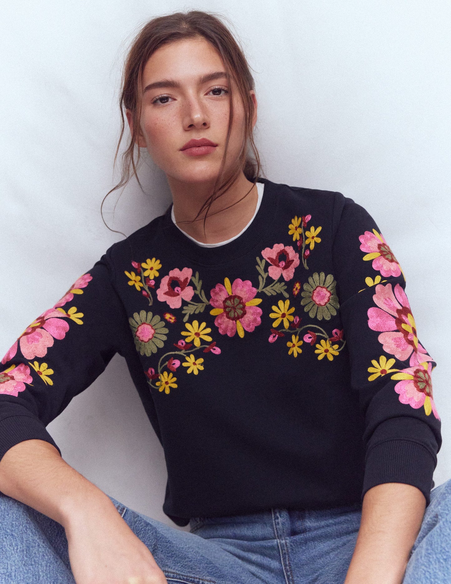 Hannah Embroidered Sweatshirt-Navy Multi Embroidery