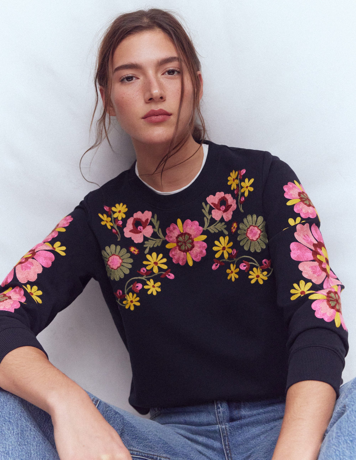 Hannah Embroidered Sweatshirt-Navy Multi Embroidery - Image 1