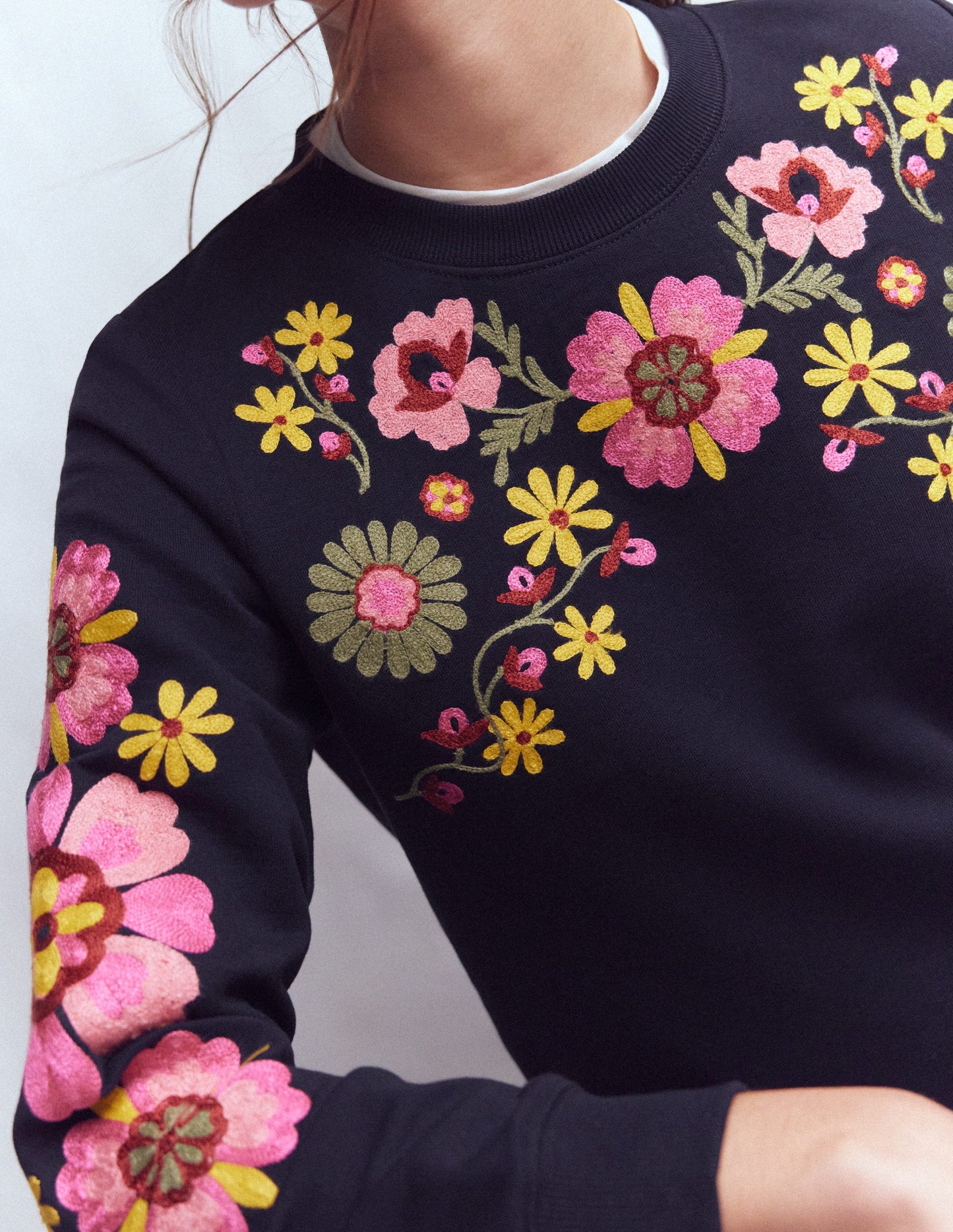 Hannah Embroidered Sweatshirt-Navy Multi Embroidery