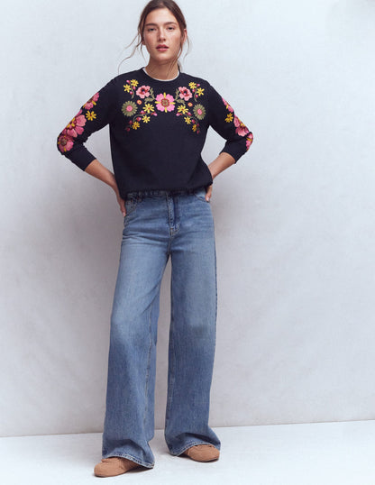 Hannah Embroidered Sweatshirt-Navy Multi Embroidery-4