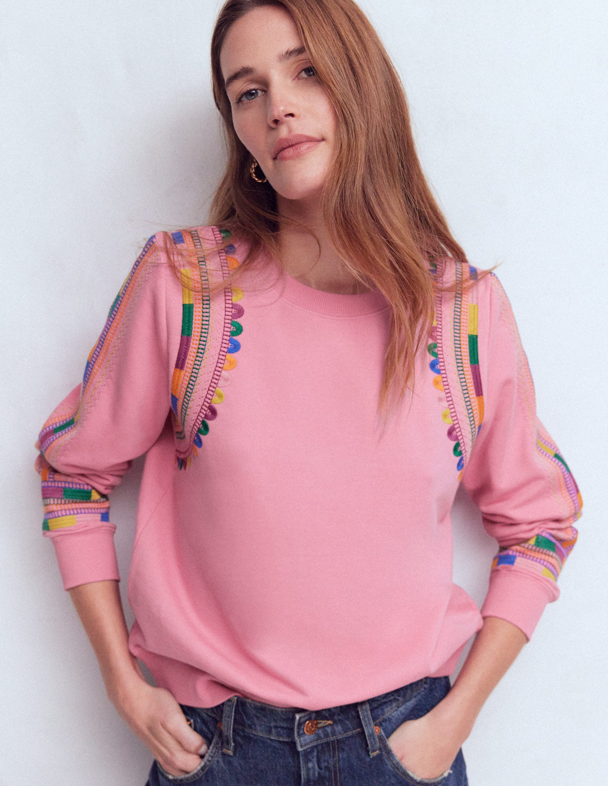 Hannah Embroidered Sweatshirt-Orchid Pink Embroidery - Image 1