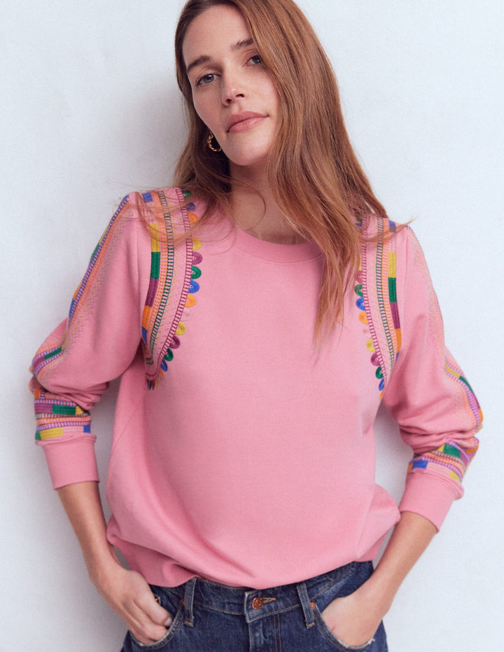 Hannah Embroidered Sweatshirt-Orchid Pink Embroidery