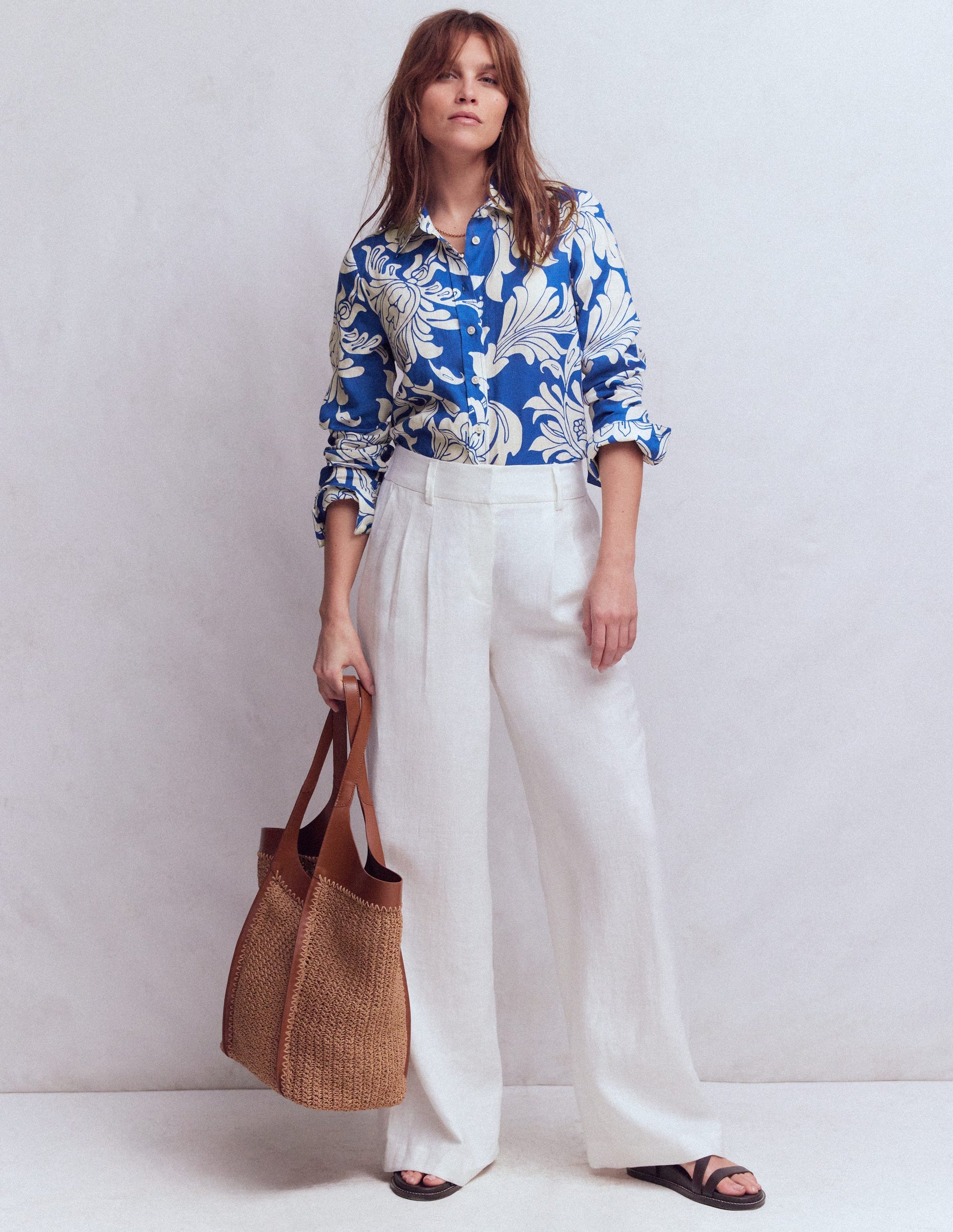 Sienna Linen Shirt-Blue, Botanical Flourish-1