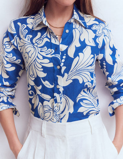 Sienna Linen Shirt-Blue, Botanical Flourish-2