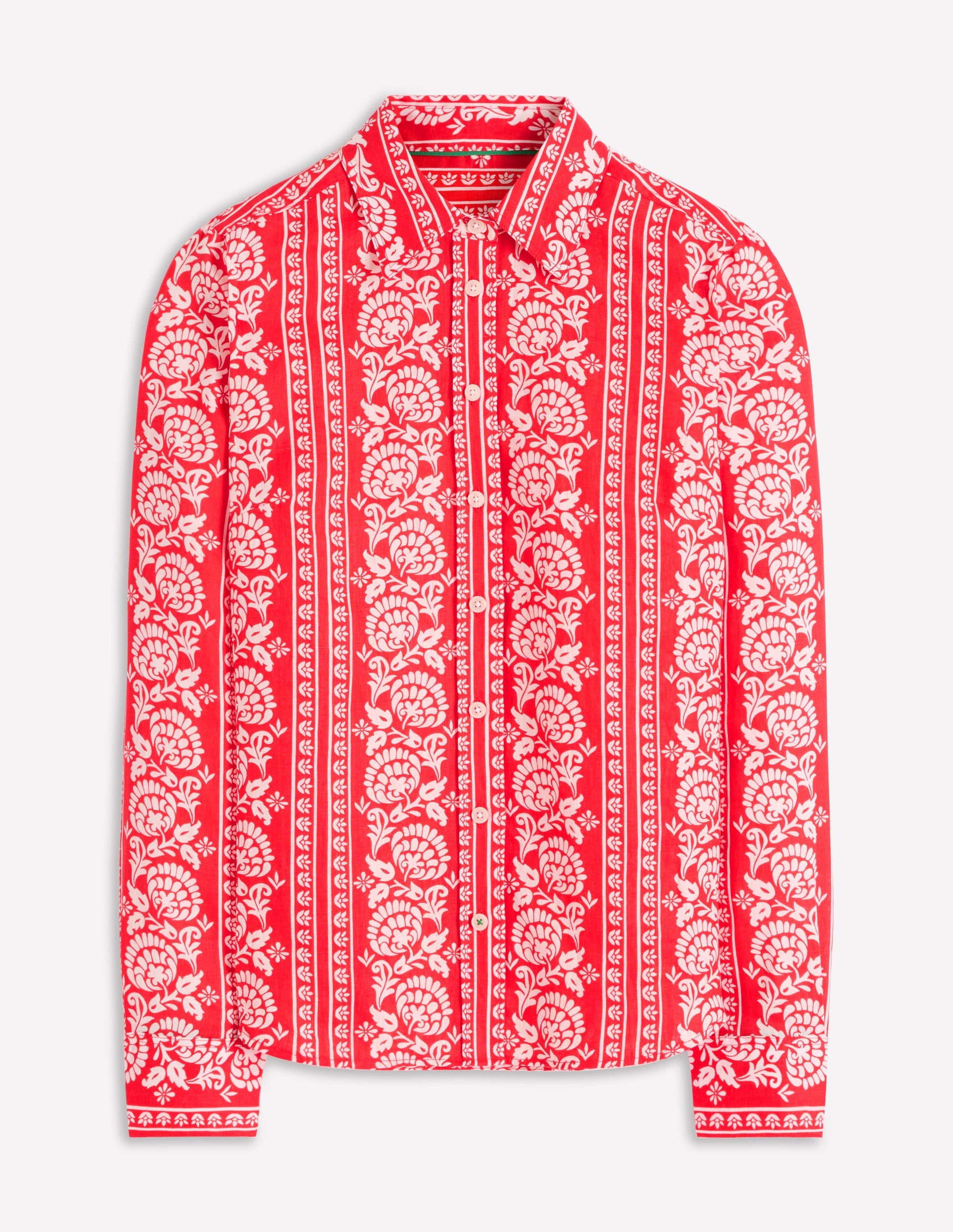 Sienna Linen Shirt-Red, Ornate Floret-5