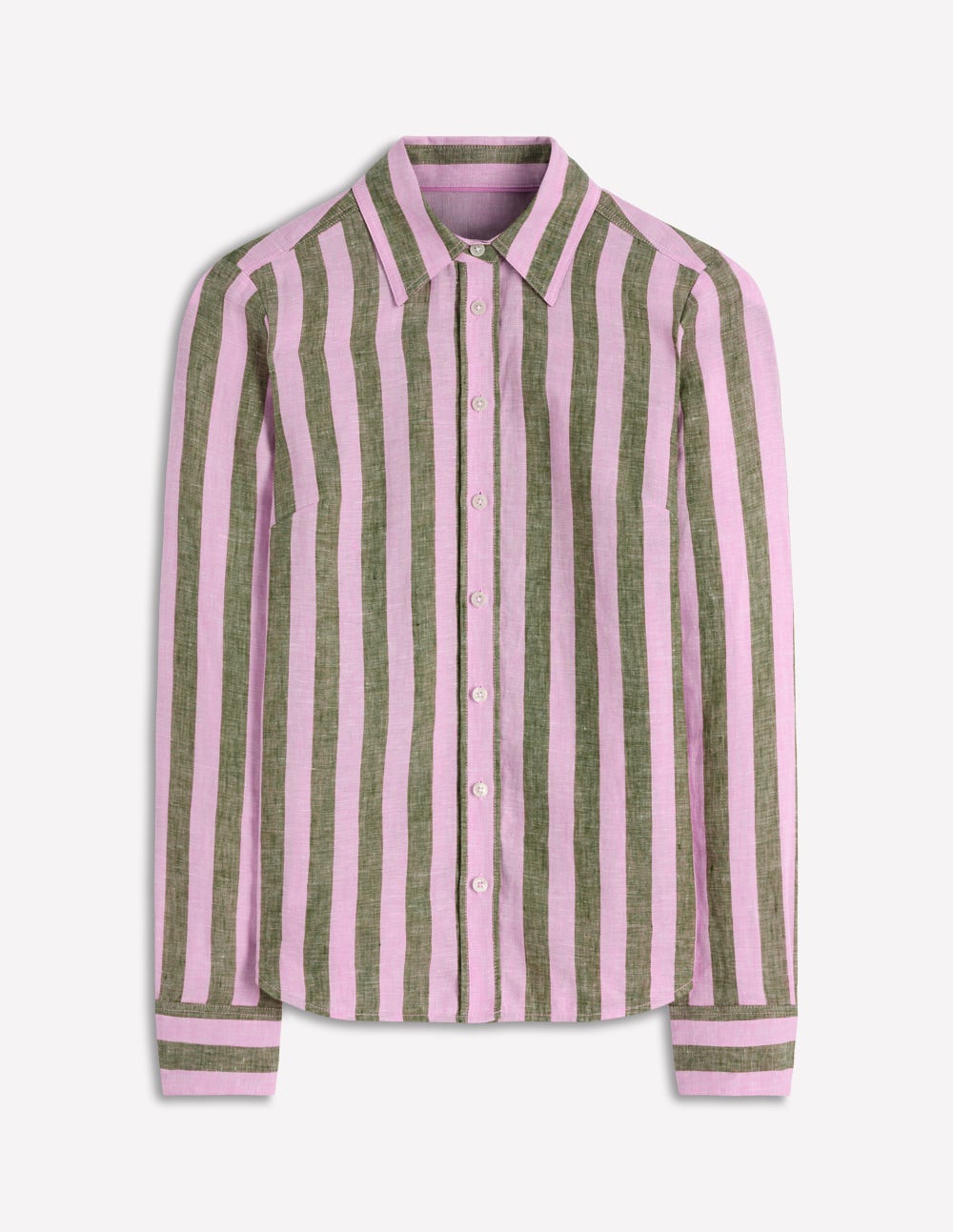 Sienna Linen Shirt-Green and Pink Stripe