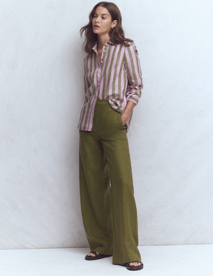 Sienna Linen Shirt-Green and Pink Stripe-2