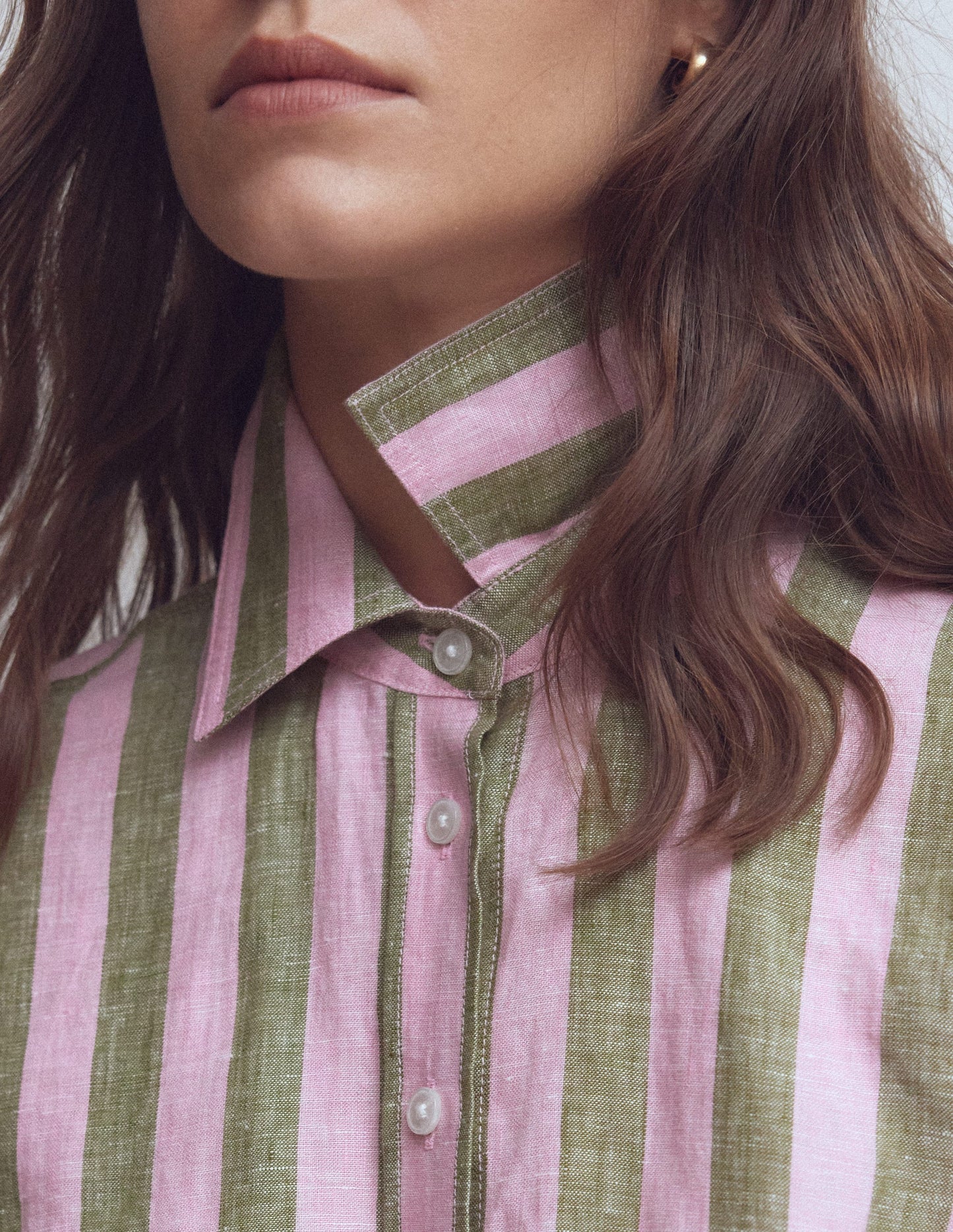Sienna Linen Shirt-Green and Pink Stripe