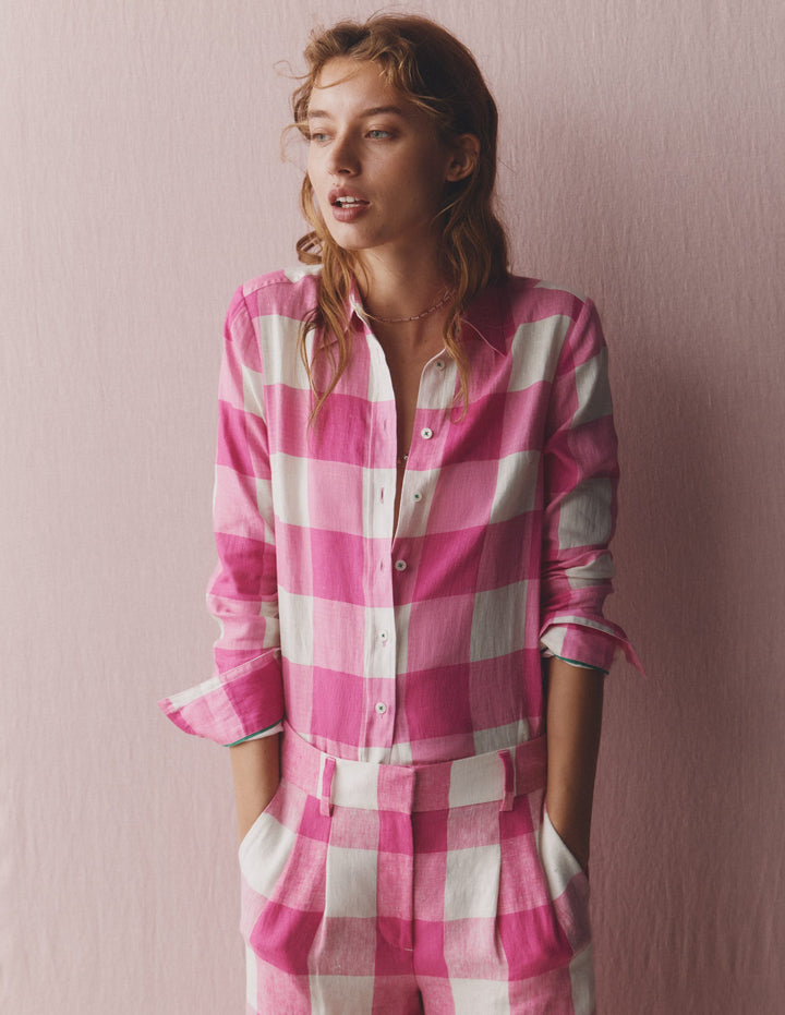 Sienna Linen Shirt-Pink Gingham