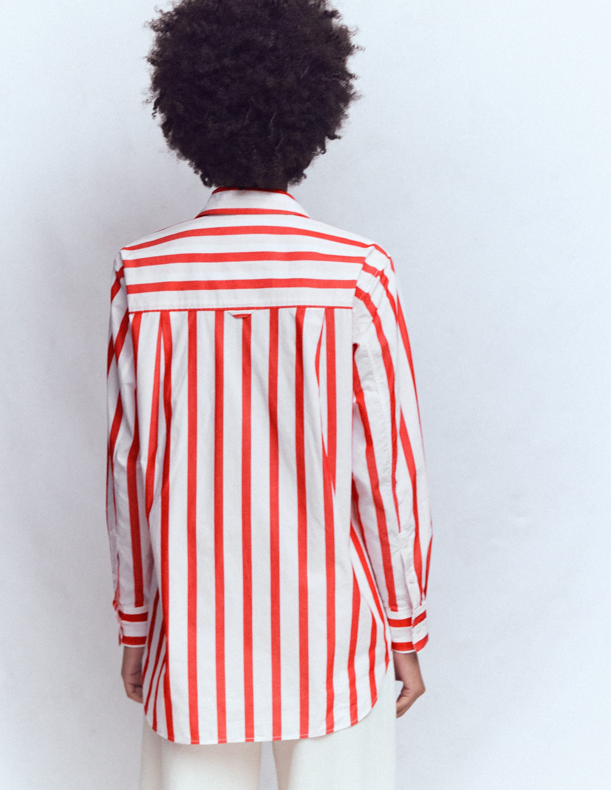 Sadie Relaxed Cotton Shirt-Ivory and Salsa Stripe - Image 3