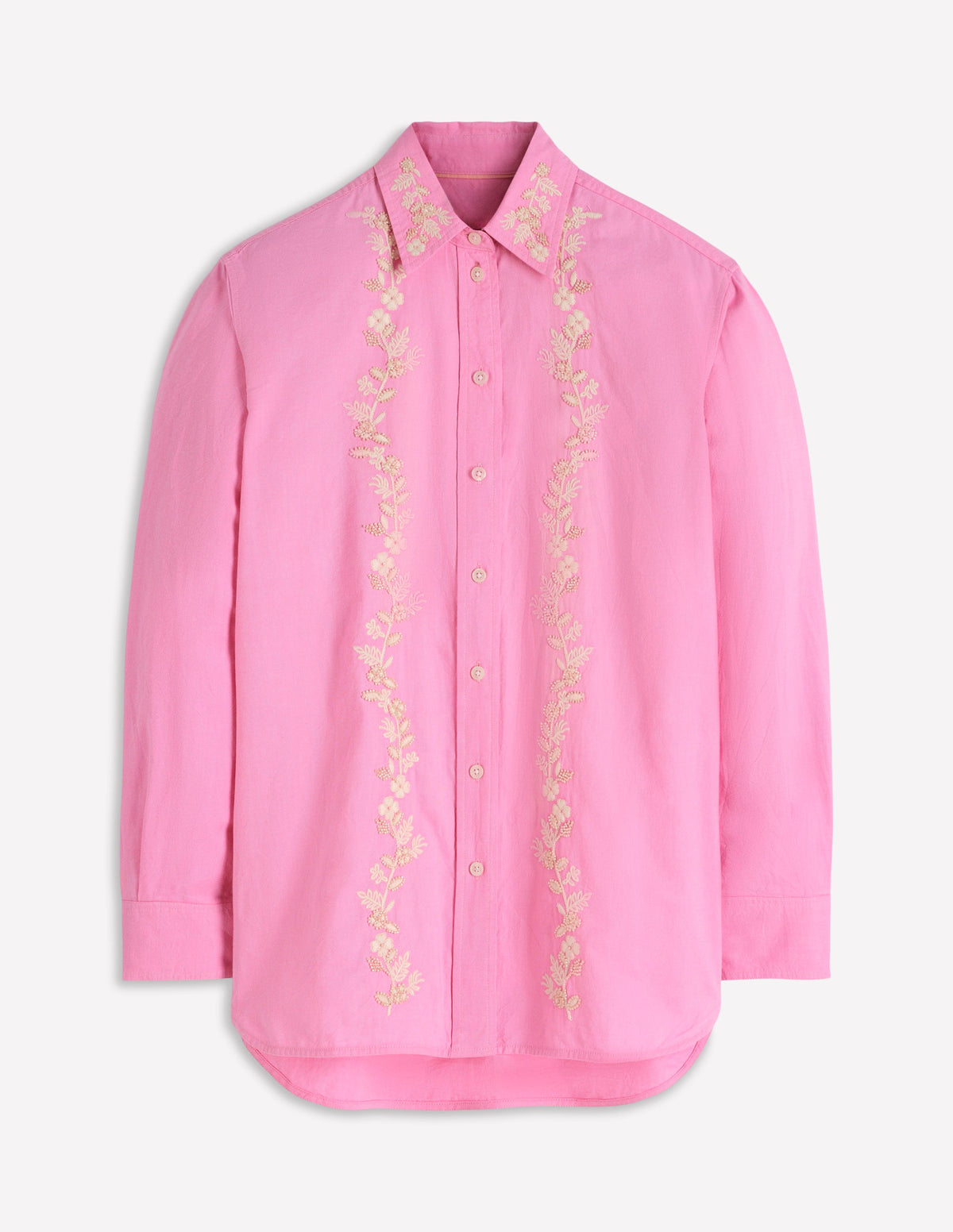Sadie Relaxed Cotton Shirt-Pink Floral Beaded Oxford - Image 5
