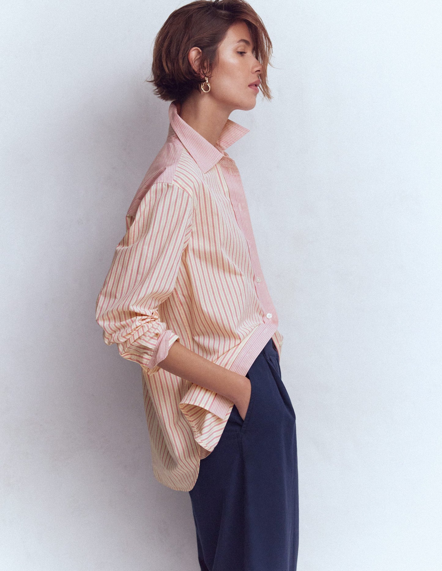 Sadie Relaxed Cotton Shirt-Pink Stripe Hotch