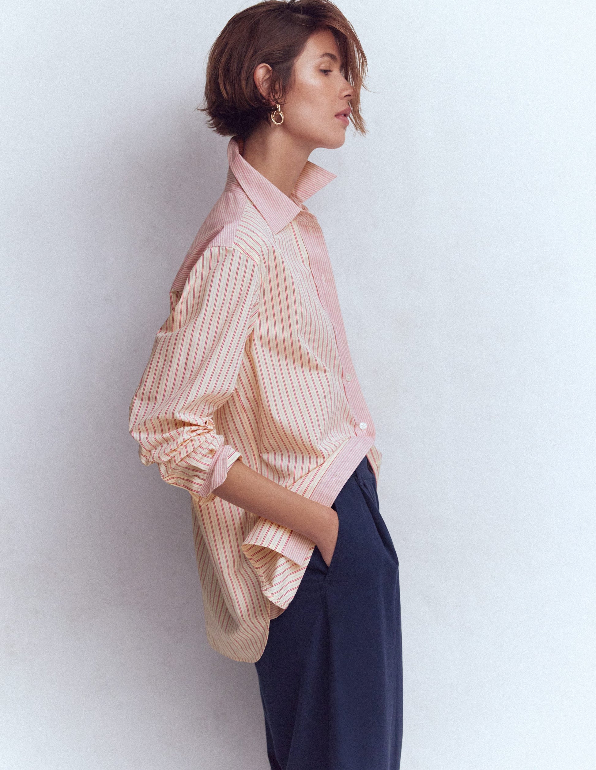 Sadie Relaxed Cotton Shirt-Pink Stripe Hotch-1