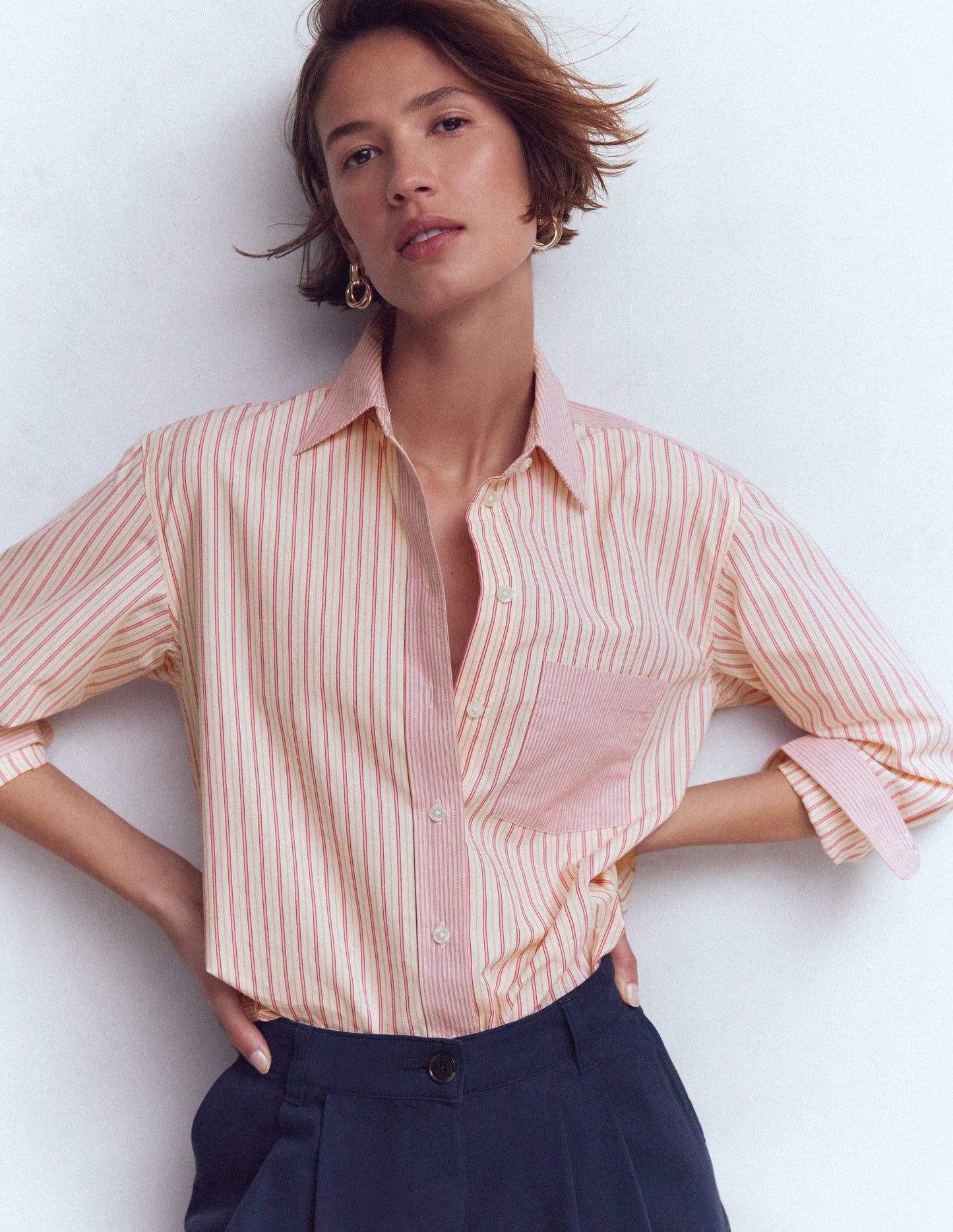 Sadie Relaxed Cotton Shirt-Pink Stripe Hotch