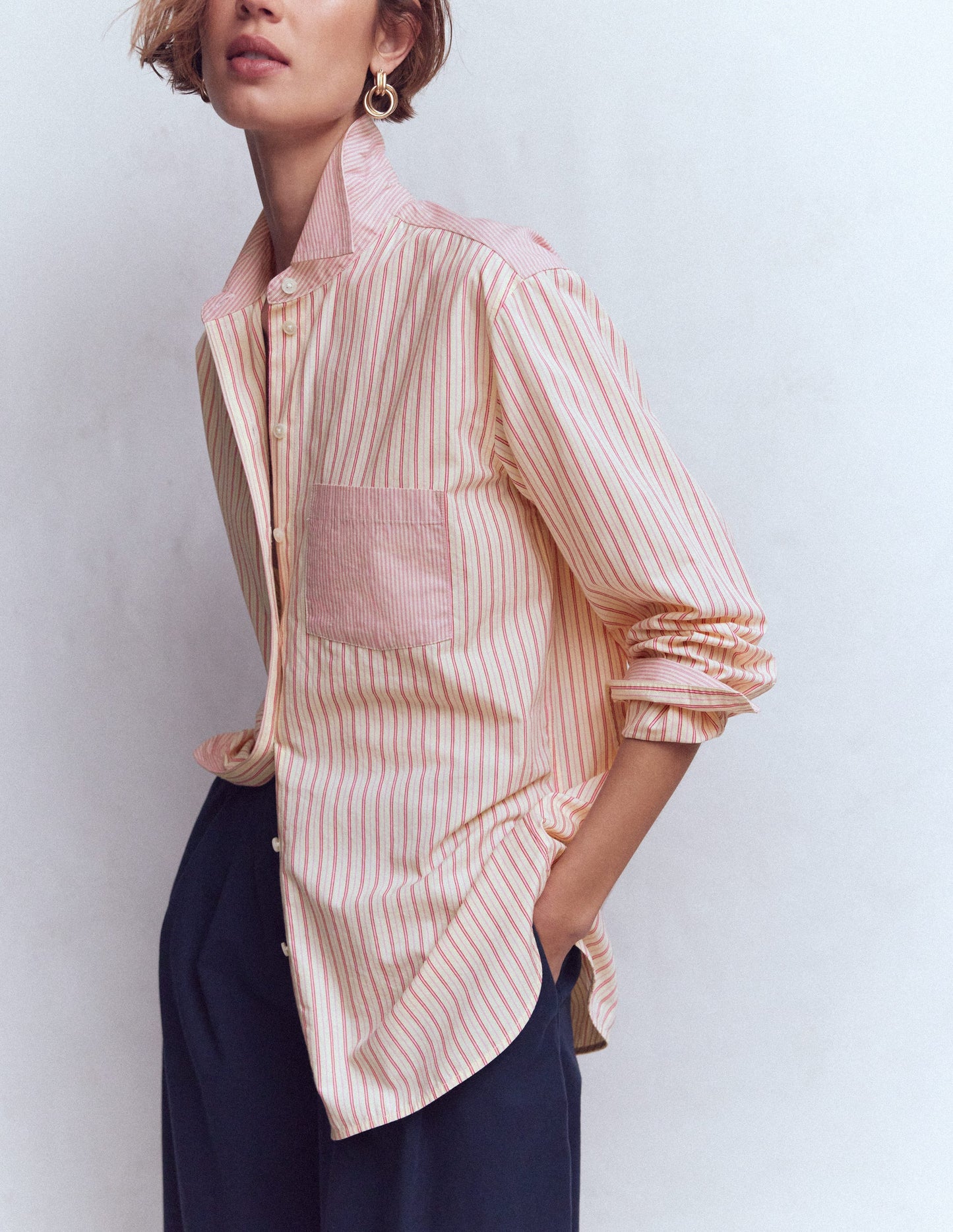 Sadie Relaxed Cotton Shirt-Pink Stripe Hotch