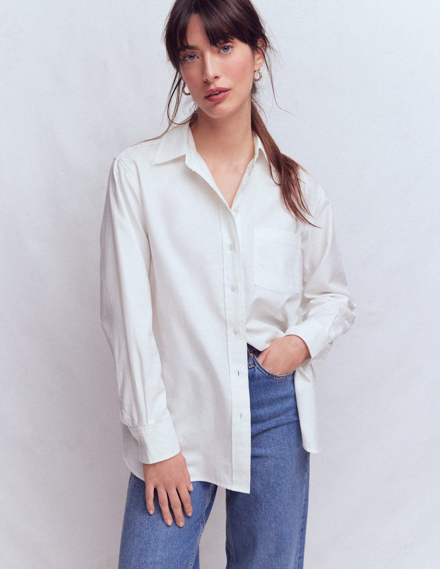 Sadie Relaxed Cotton Shirt-White Oxford
