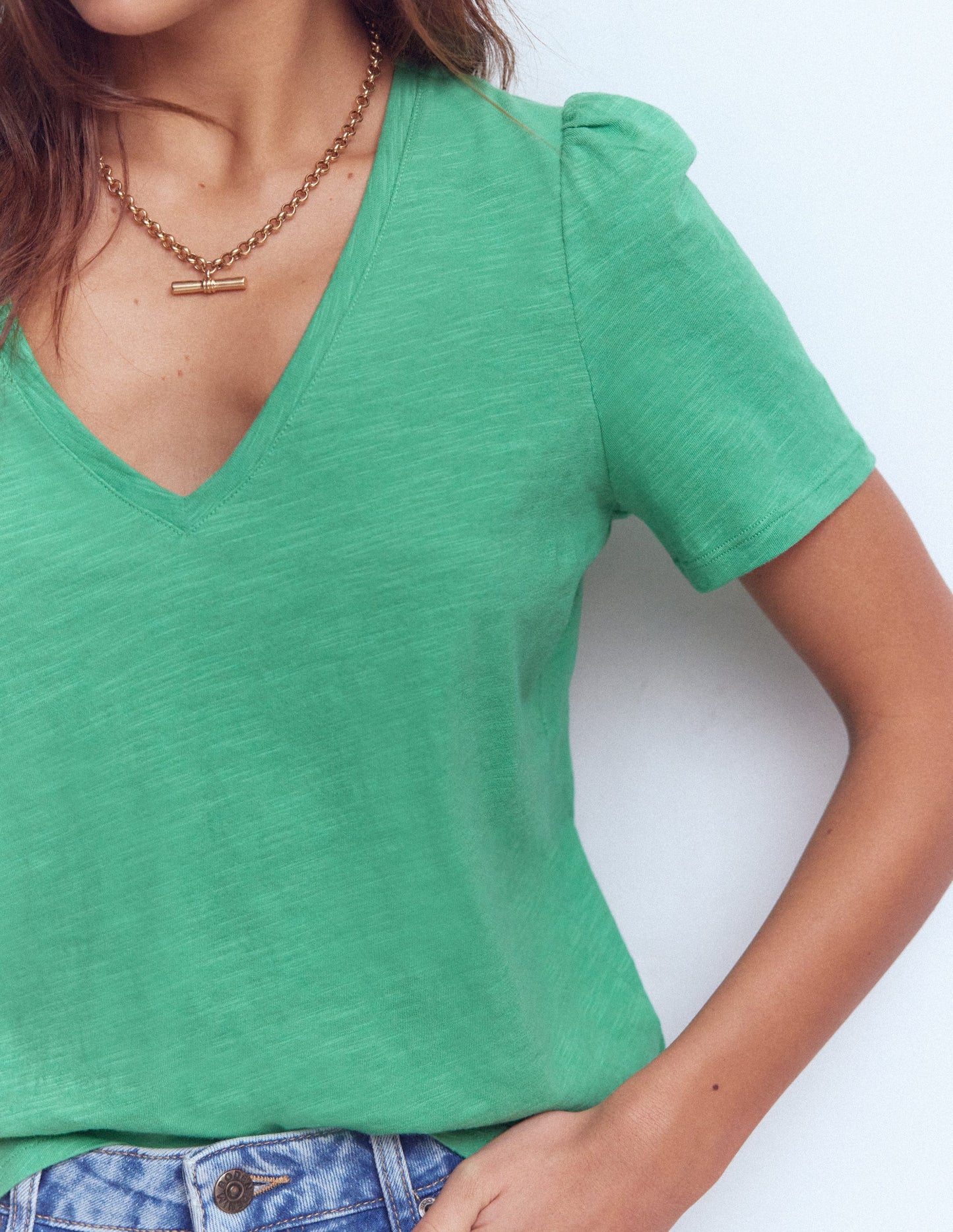V Neck Slub T-shirt-Aloe Green