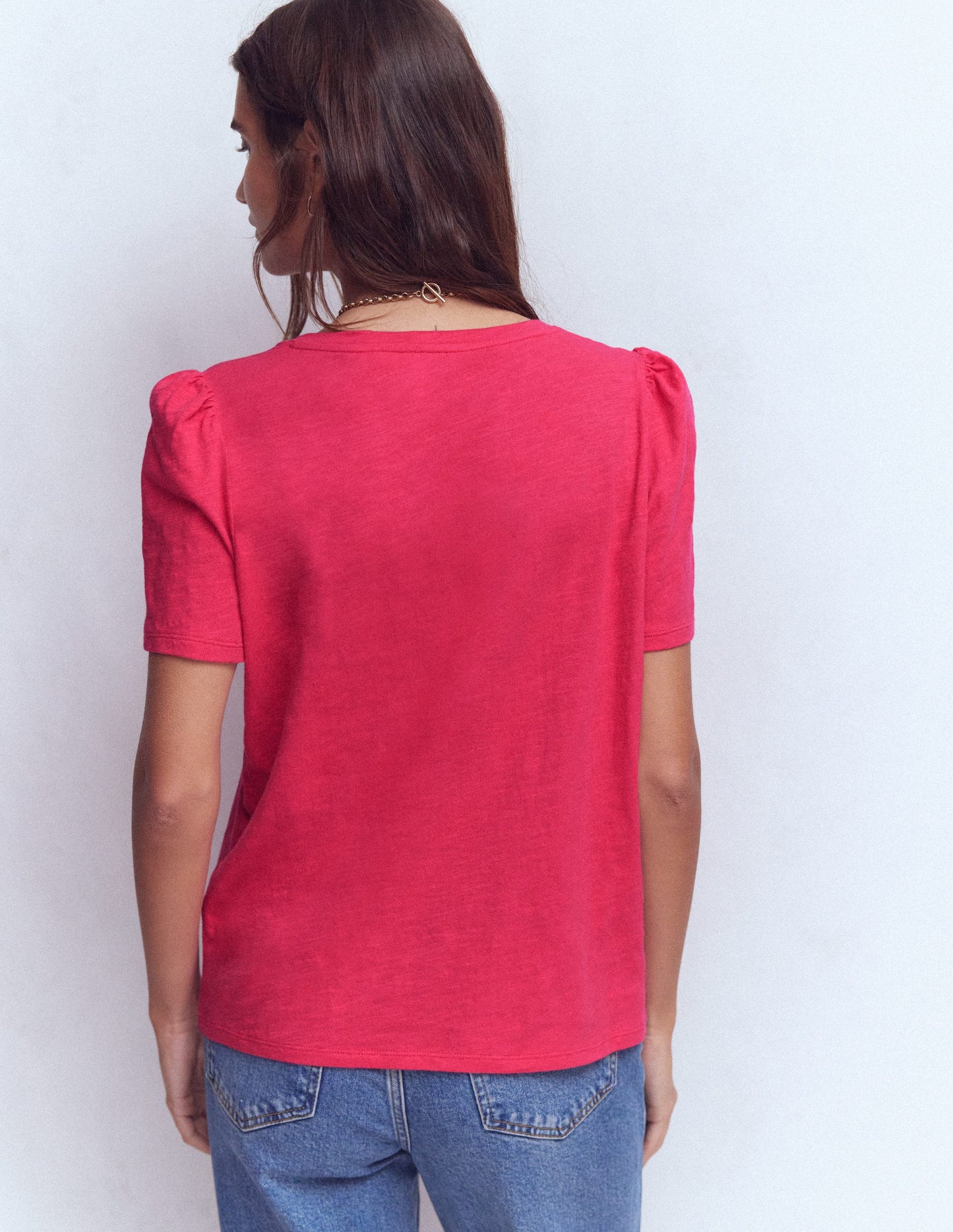 V Neck Slub T-shirt-Virtual Pink