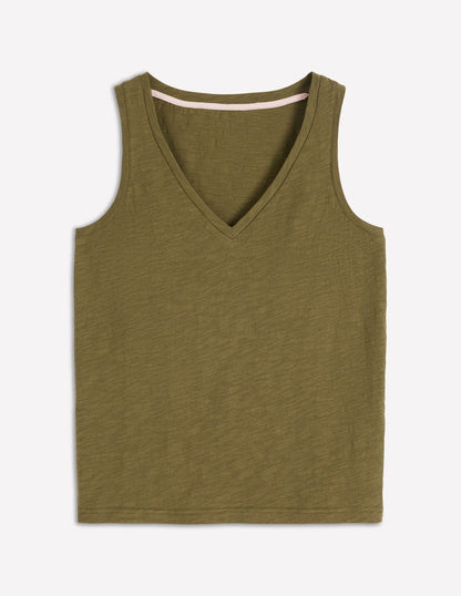 Regular V-Neck Slub Vest-Capulet Olive-5