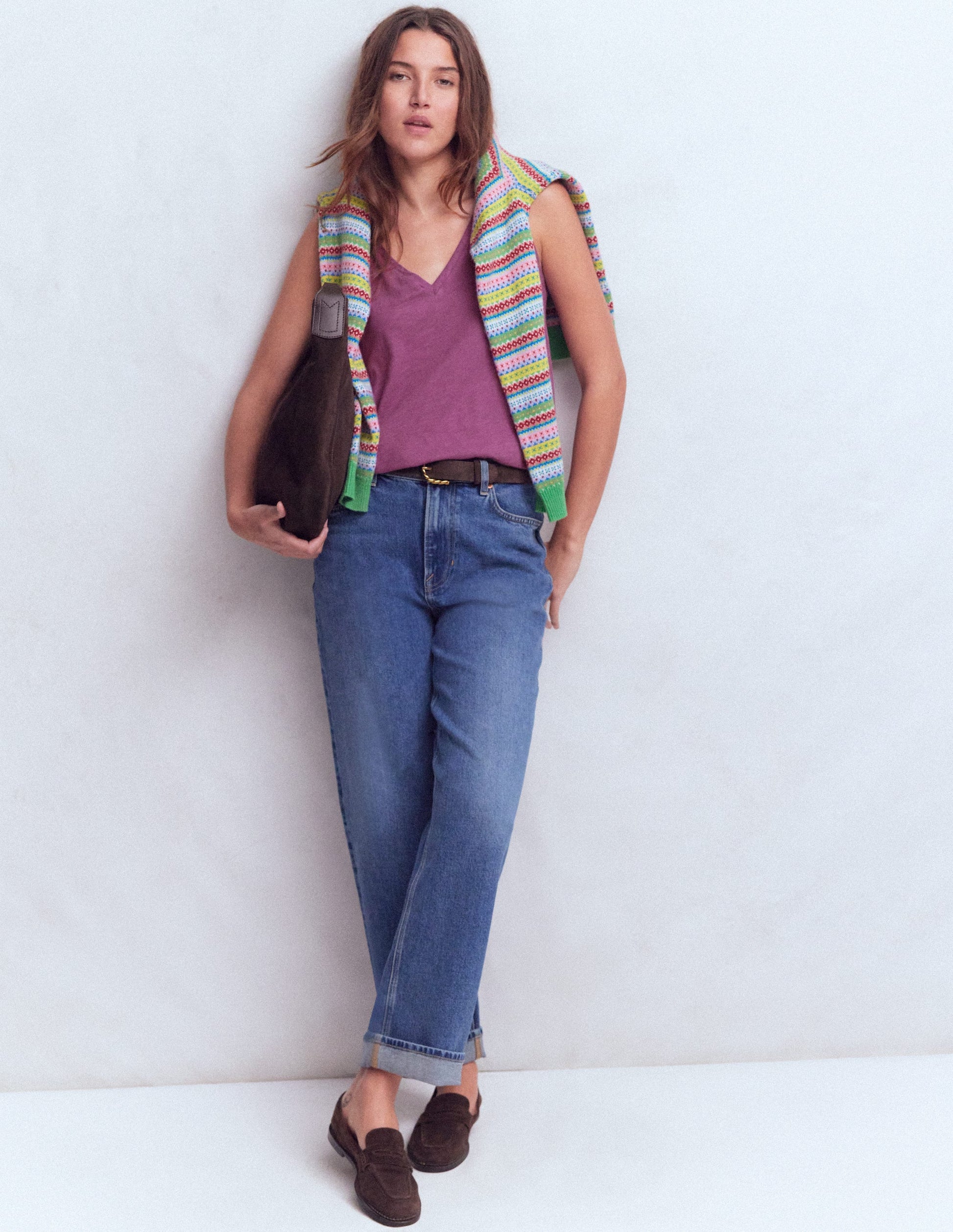 Regular V-Neck Slub Vest-Damson-4