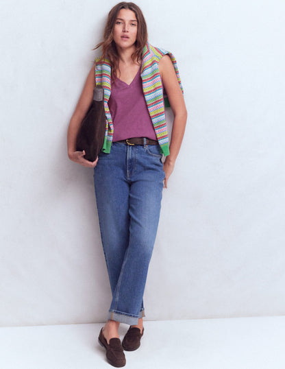 Regular V-Neck Slub Vest-Damson-4