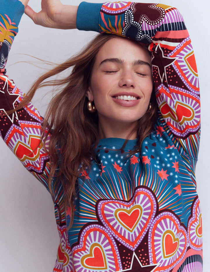 Rosa Printed Sweatshirt-Multi, Starburst Heart