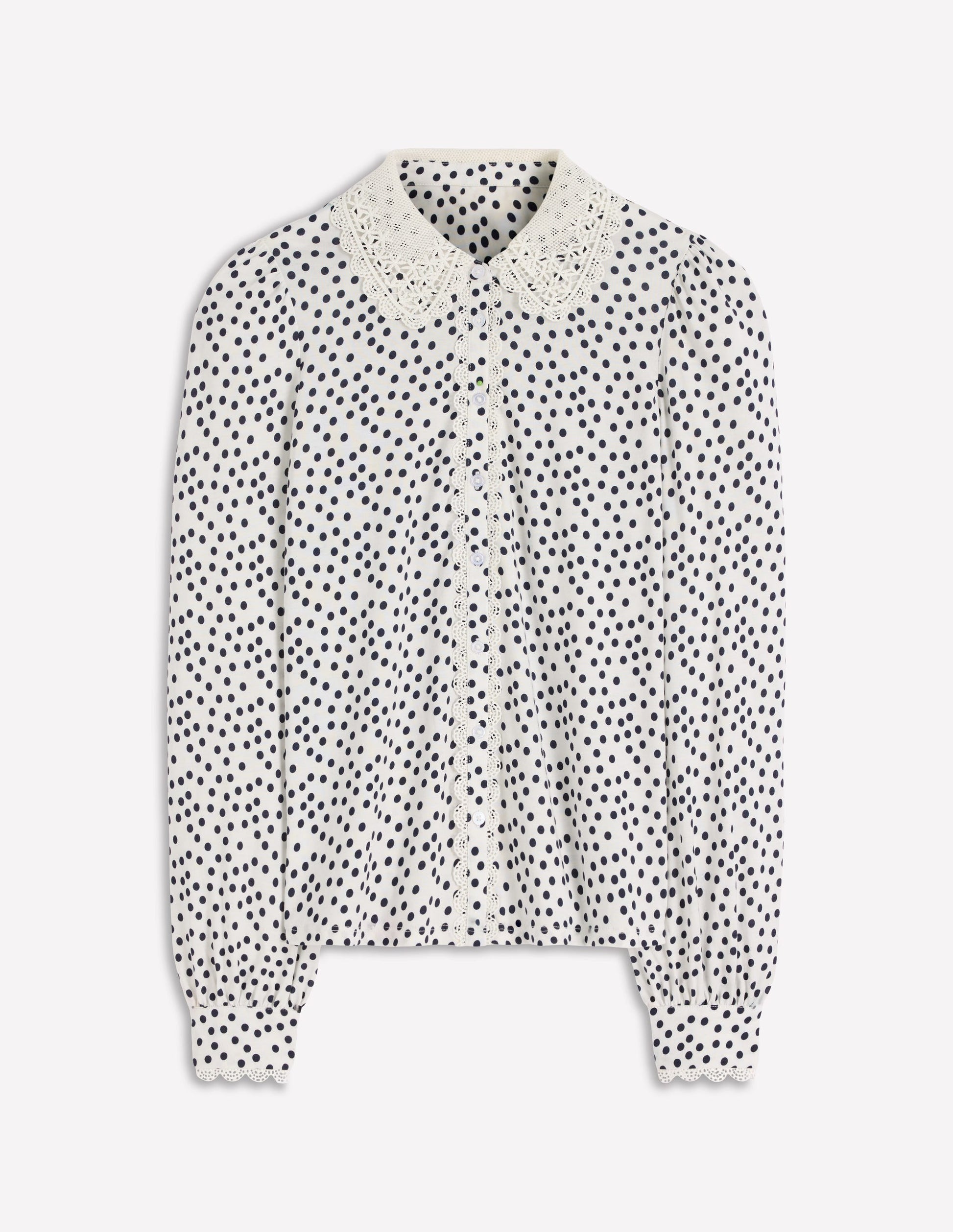 Lace Collar Blouse-Ivory, Navy spot-4